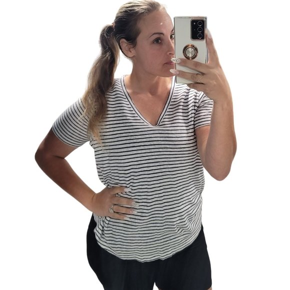 Vineyard Vines NWT linen jet stripe deep bay navy white striped breathable tee L - Picture 2 of 9